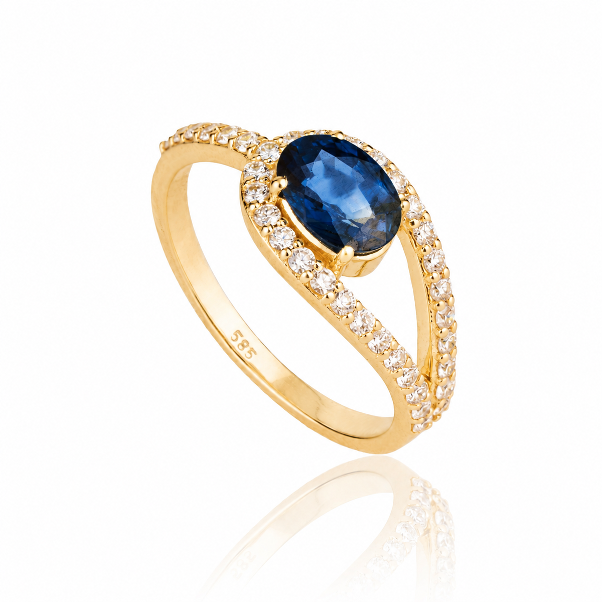 Blue Sapphire Diamond Split Shank Ring