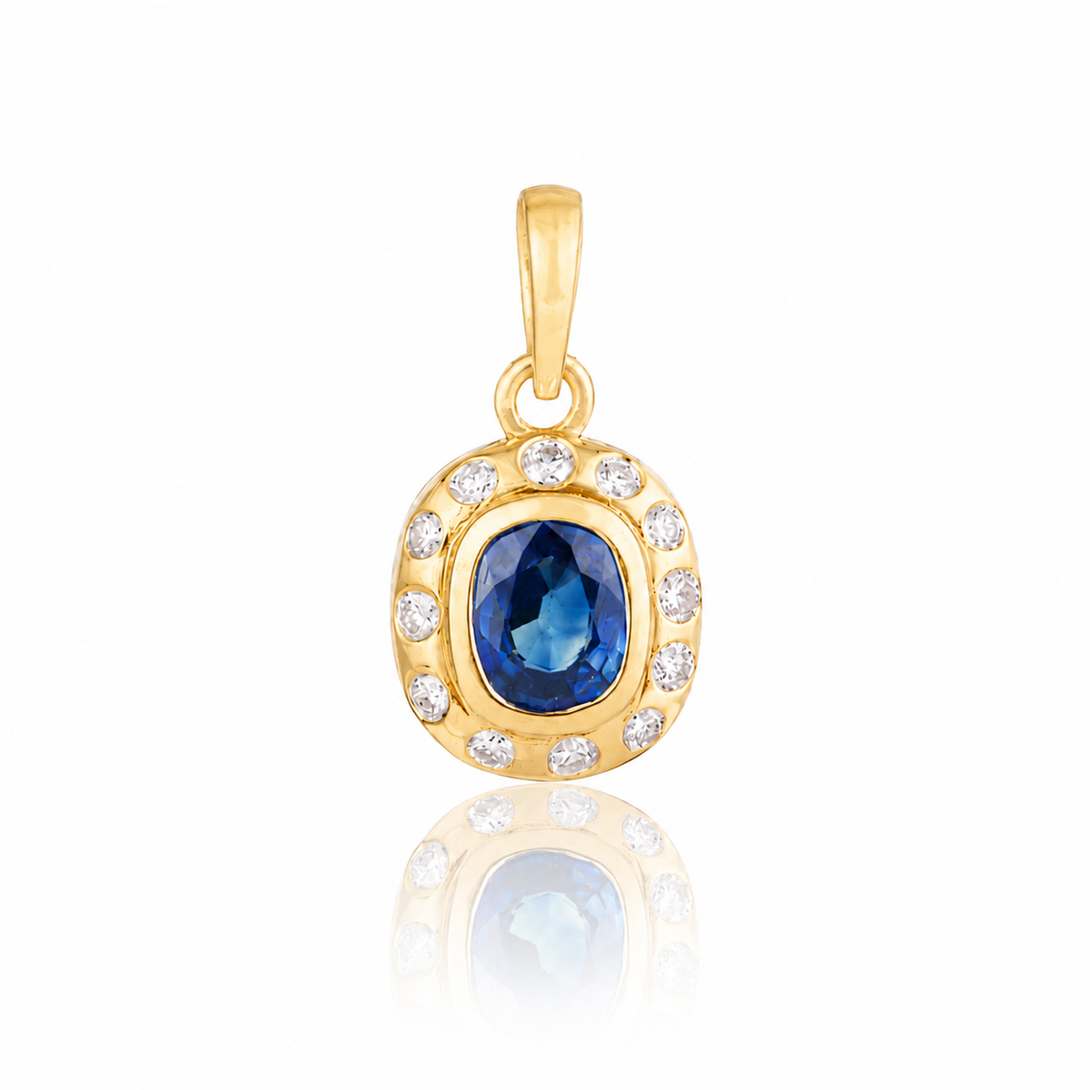 Blue Sapphire Diamond Halo Pendant