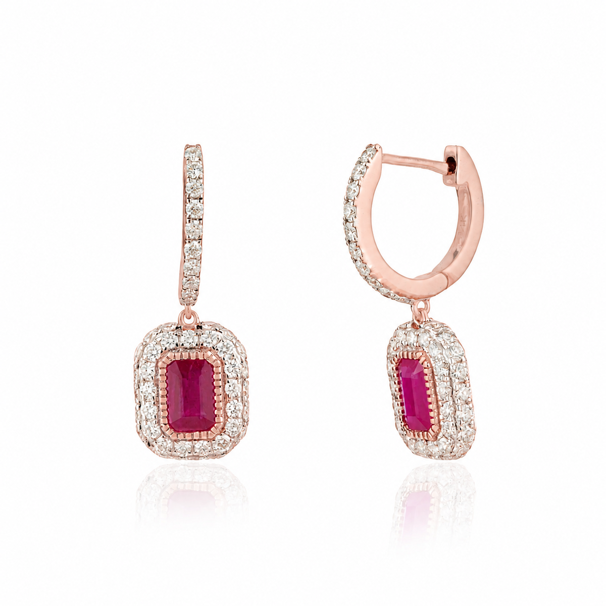 Ruby Diamond Halo Huggie Earrings