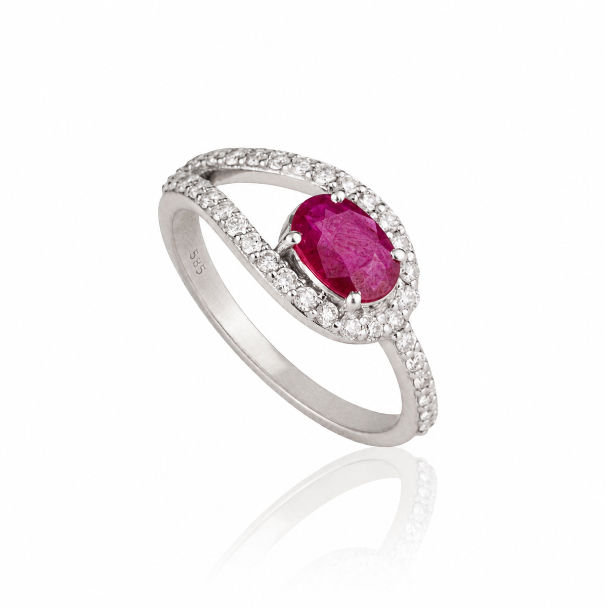 Oval Ruby Diamond Halo Ring