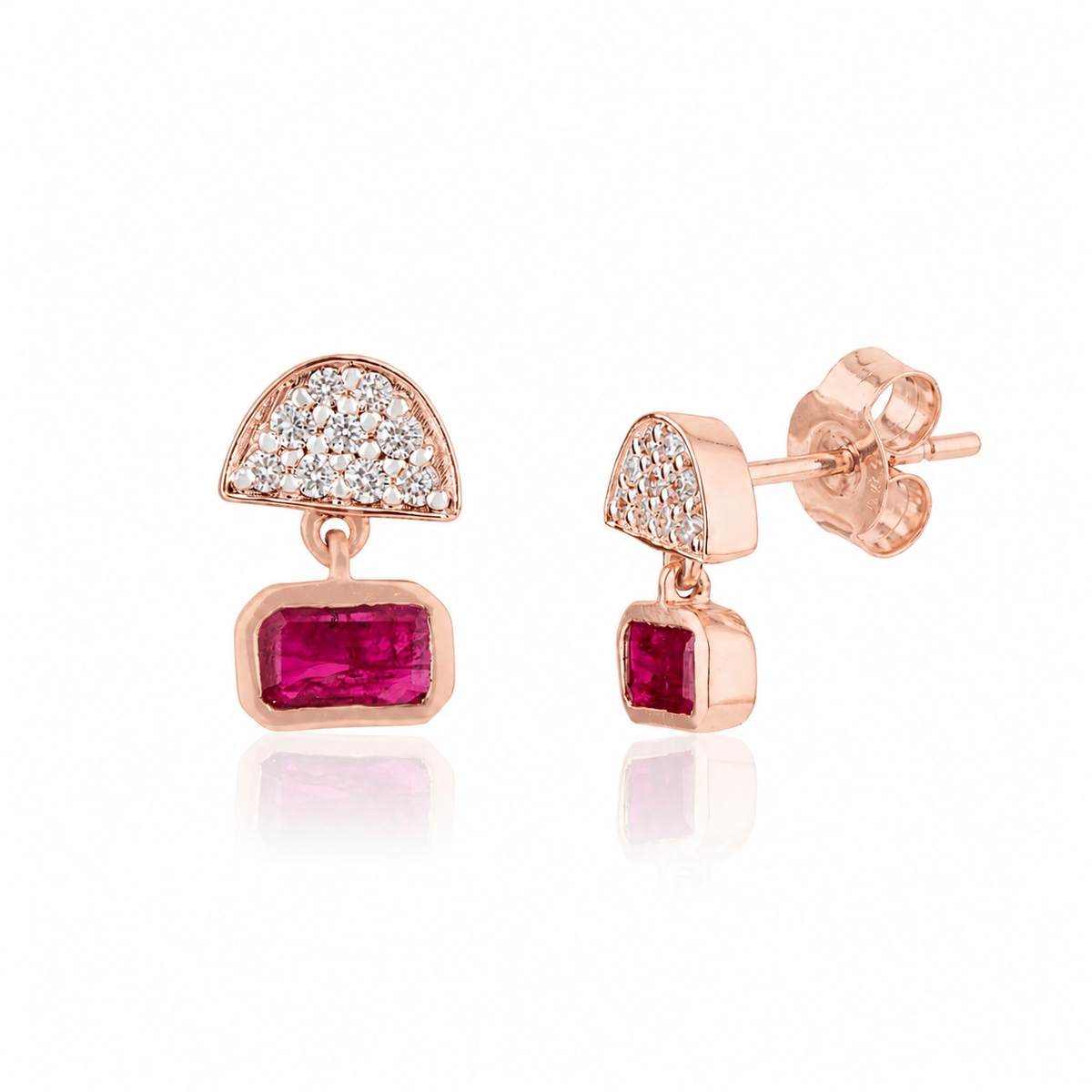 Ruby Diamond Drop Stud Earrings