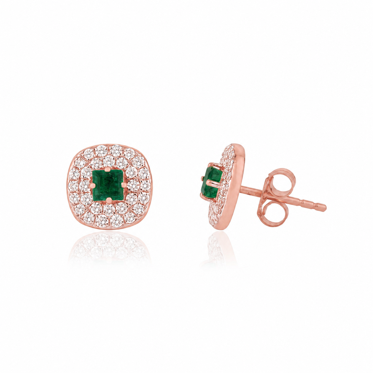 Emerald Diamond Halo Stud Earrings