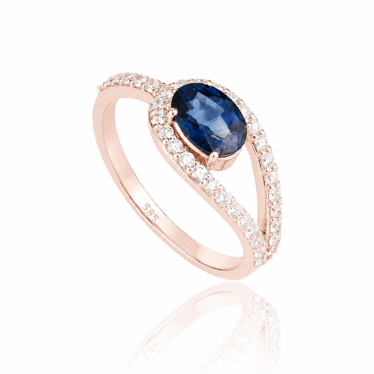 Blue Sapphire Diamond Split Shank Ring