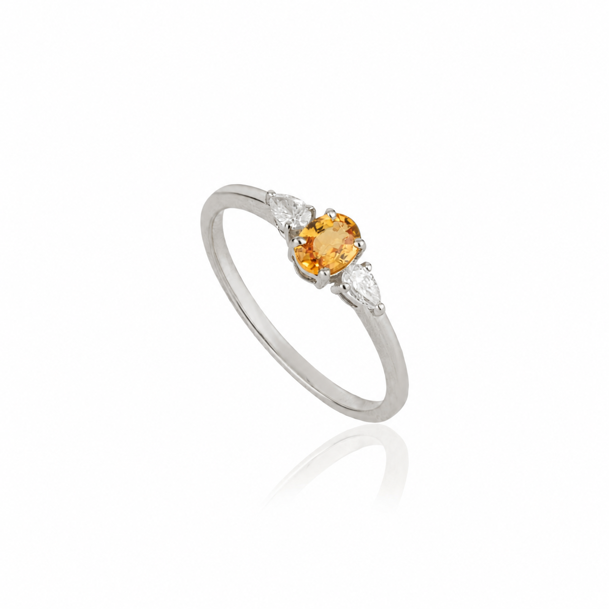 Yellow Sapphire & Pear Diamond Three Stone Ring