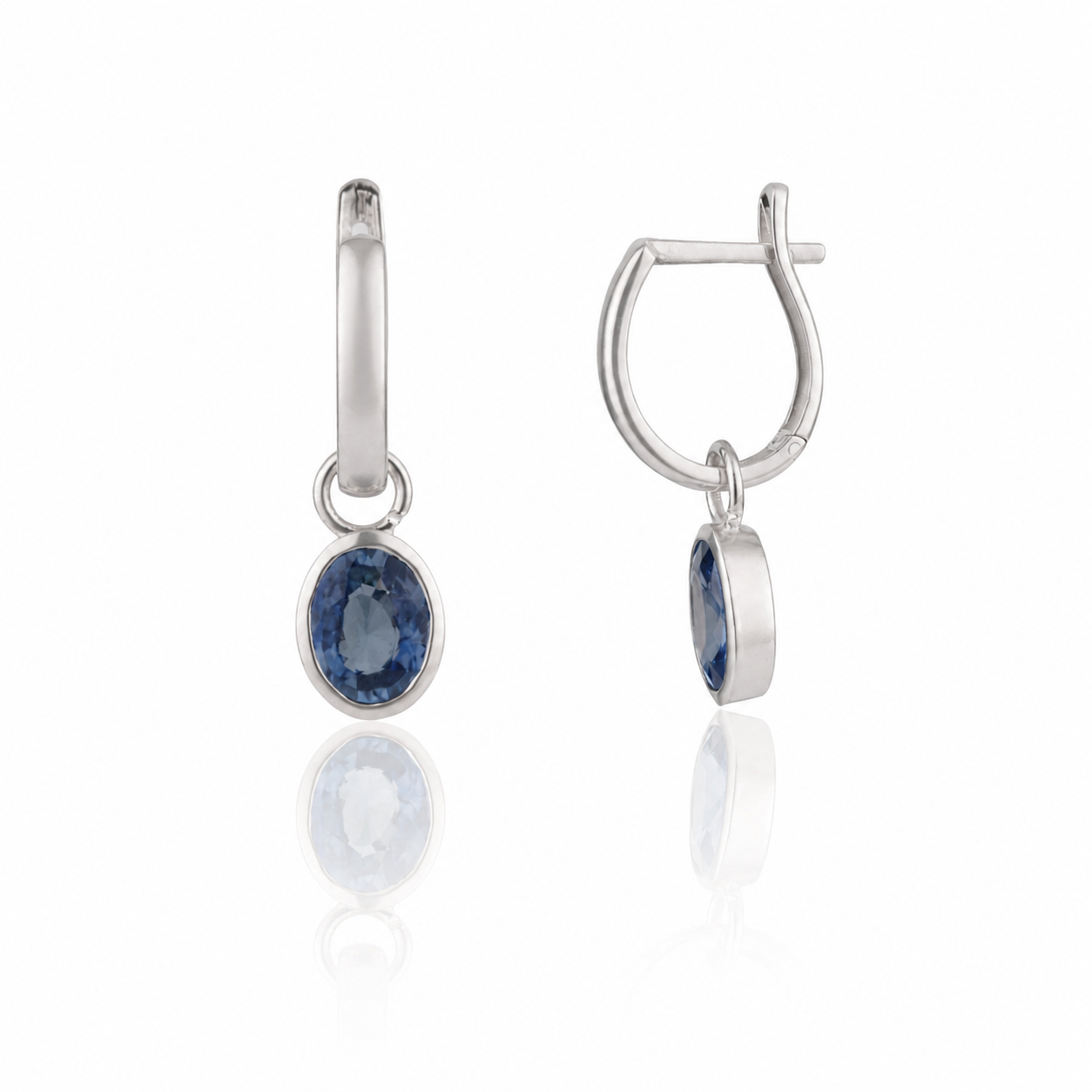 Blue Sapphire Drop Hoop Earrings