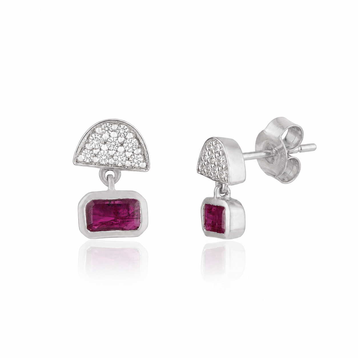 Ruby Diamond Drop Stud Earrings