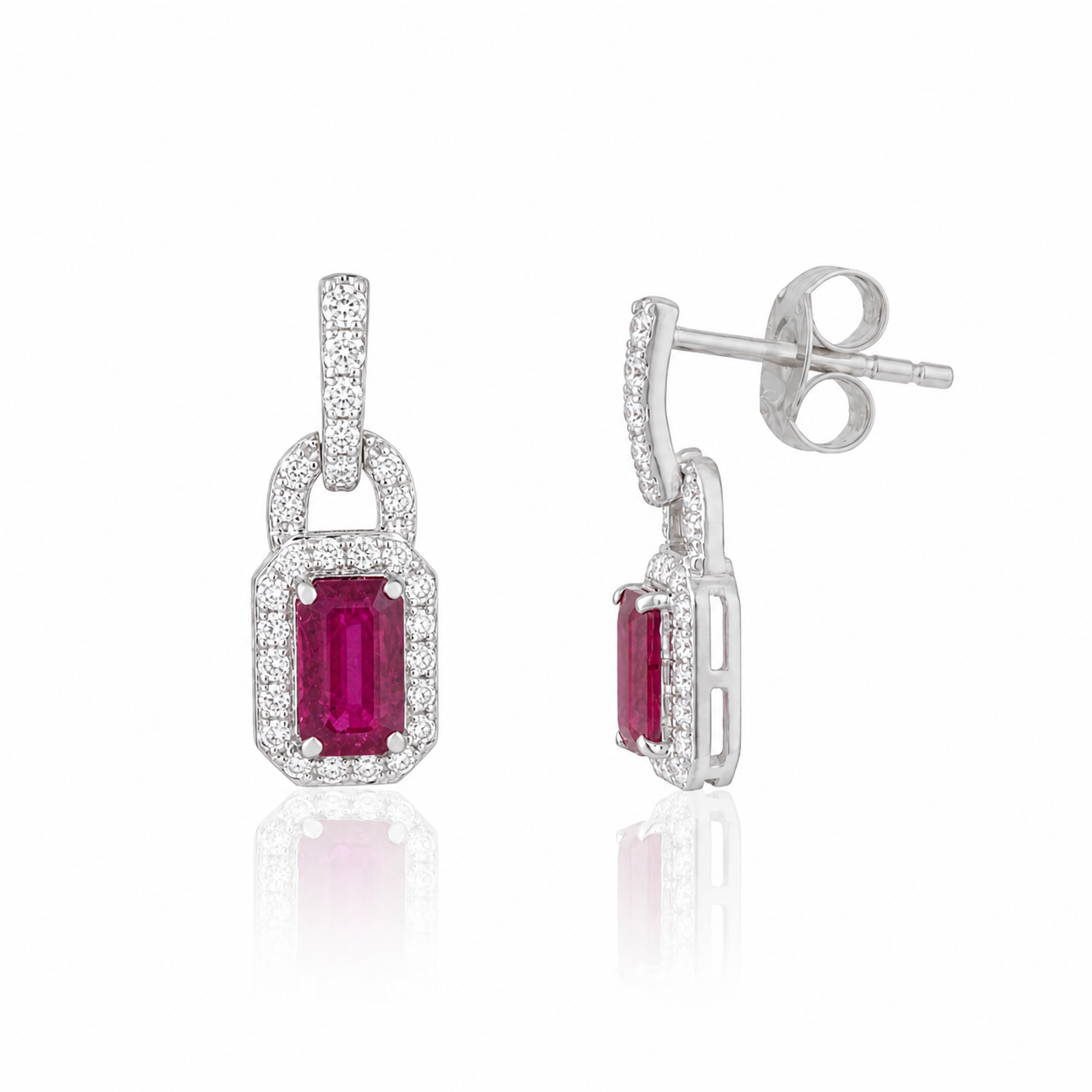 Ruby Diamond Lock Drop Earrings