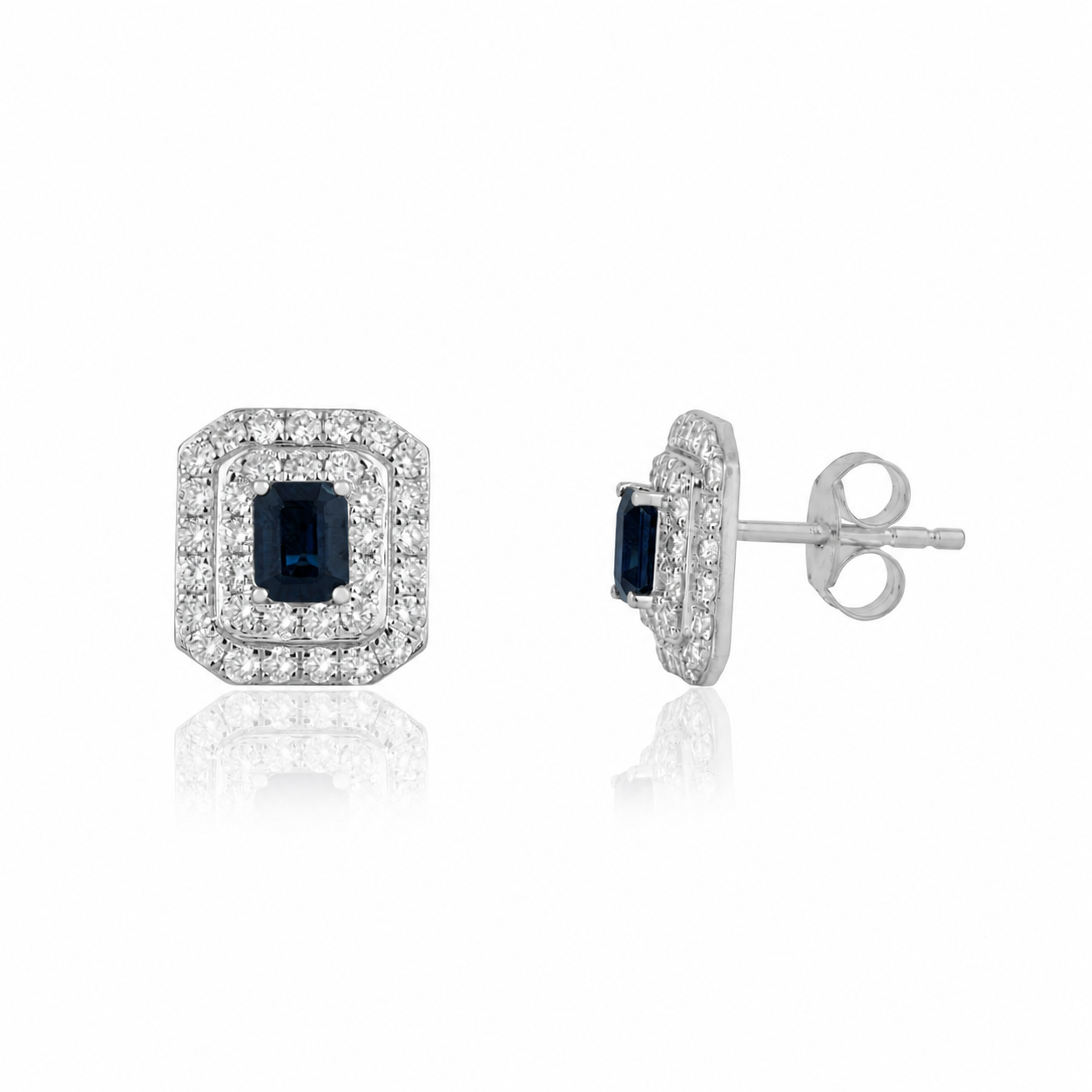 Emerald Cut Blue Sapphire Diamond Earrings