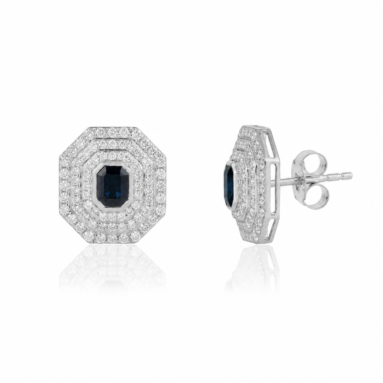 Sapphire Diamond Halo Stud Earrings