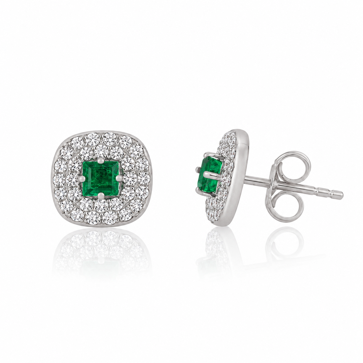 Emerald & Diamond Halo Stud Earring