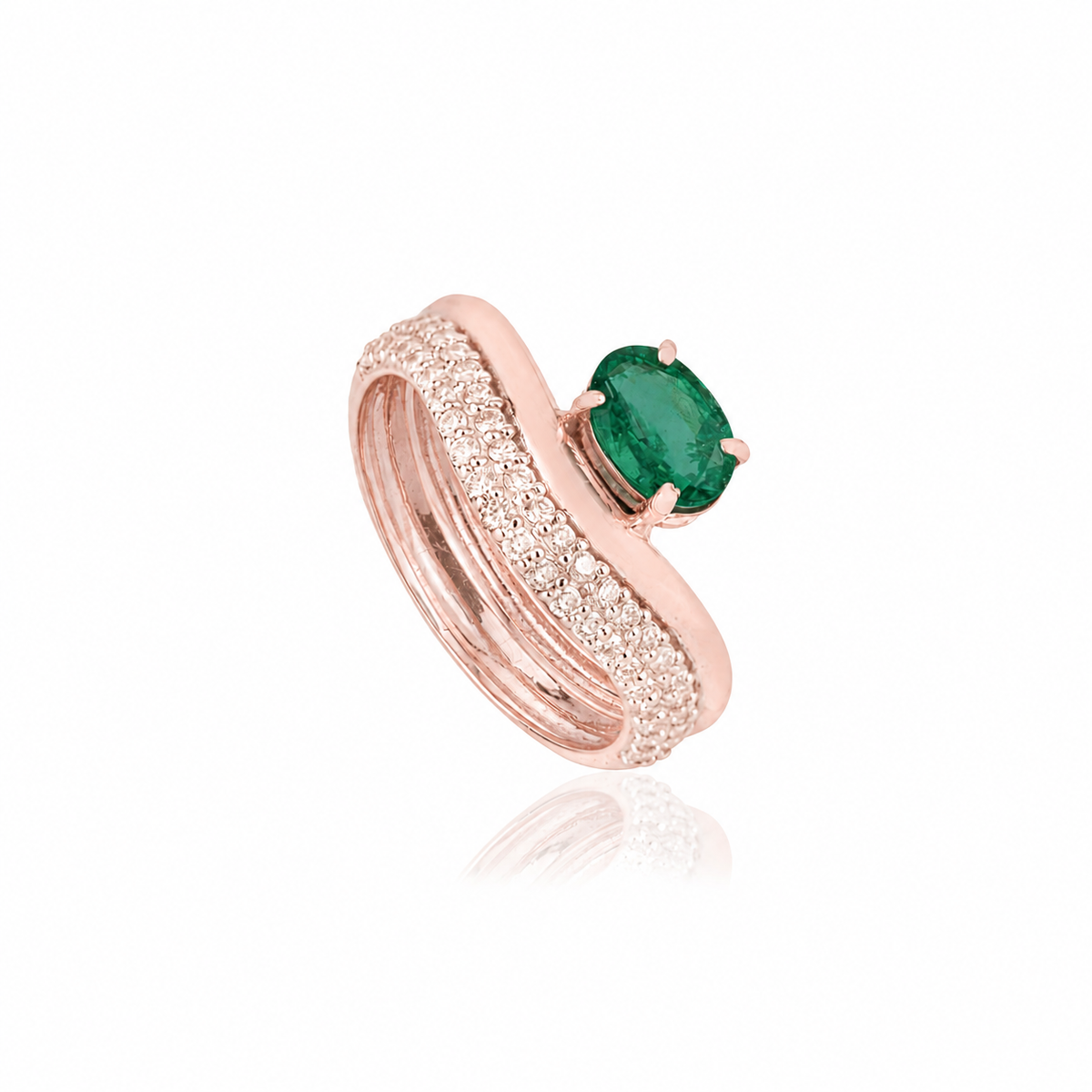 Emerald Diamond Chevron Ring for Women