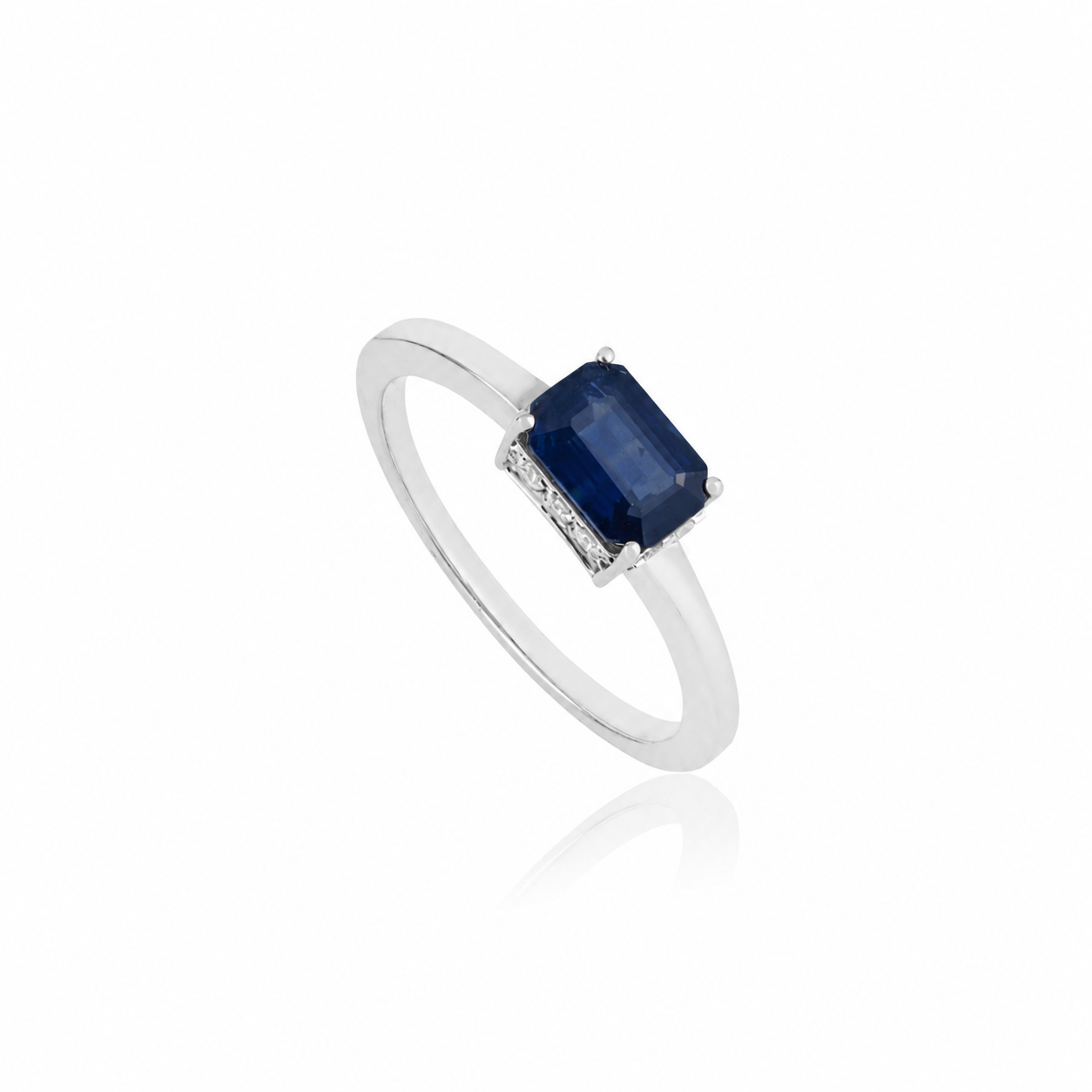 Emerald Cut Blue Sapphire diamond Ring
