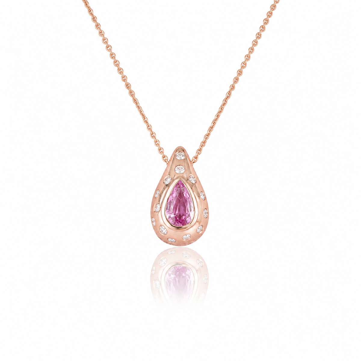 Pink Sapphire & Diamond Teardrop Pendant Necklace