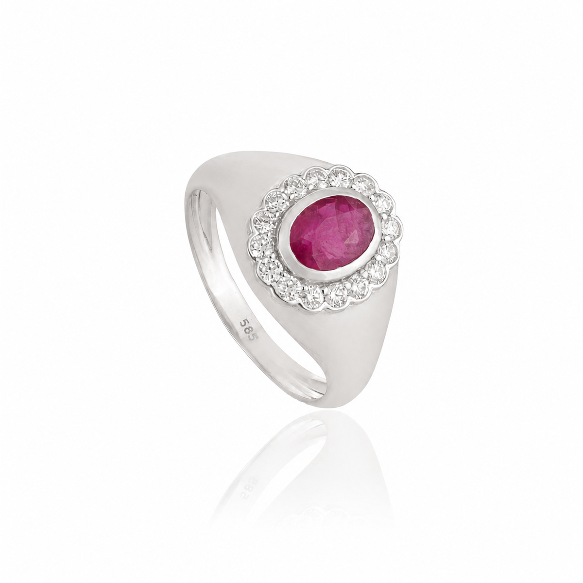 Ruby Diamond Halo Signet Ring
