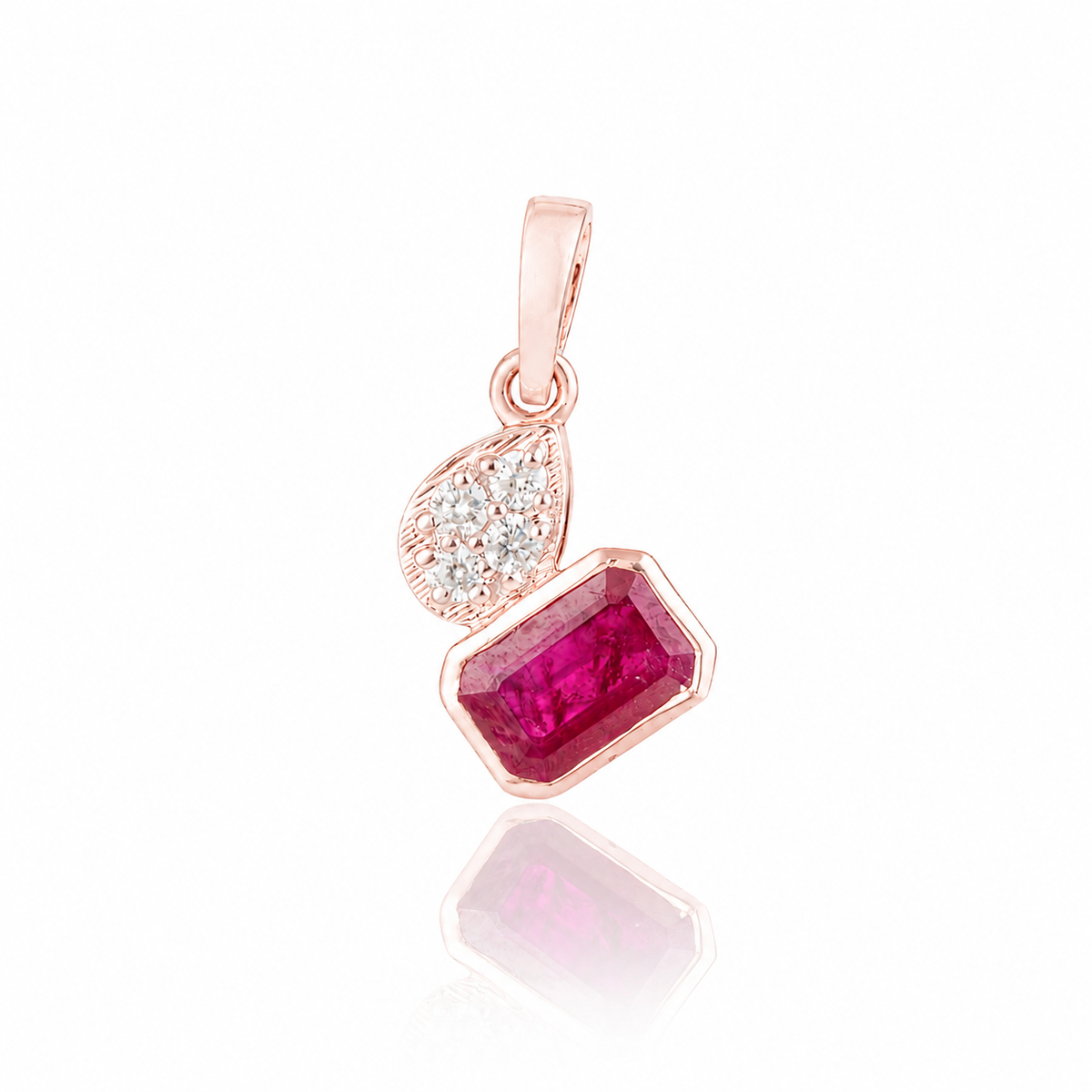 Natural Emerald Cut Ruby Diamond Pendant