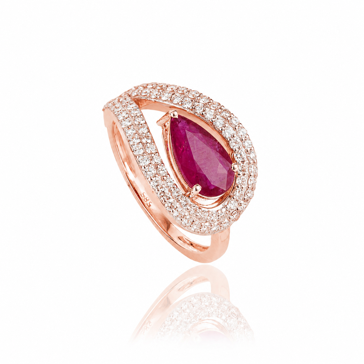Pear Ruby Diamond Halo Ring