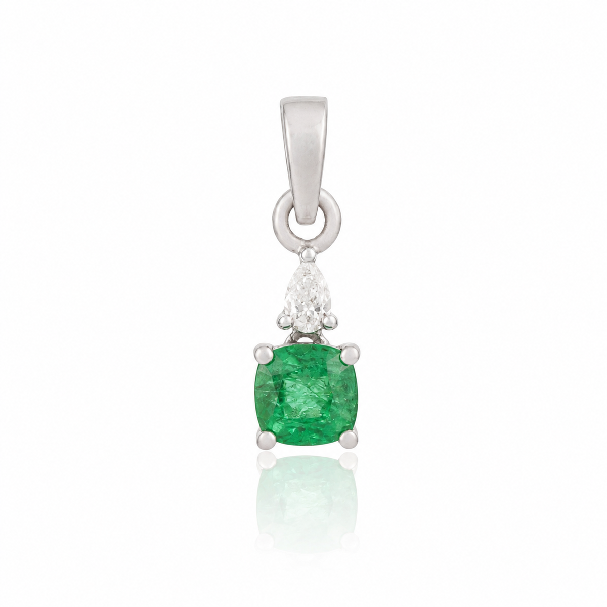 Natural Cushion Cut Emerald Diamond Pendant