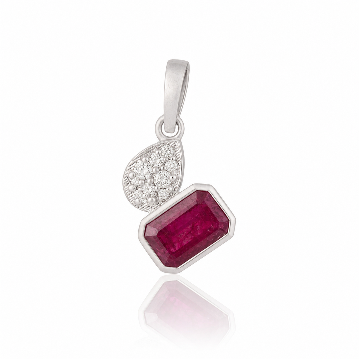 Natural Emerald Cut Ruby Diamond Pendant