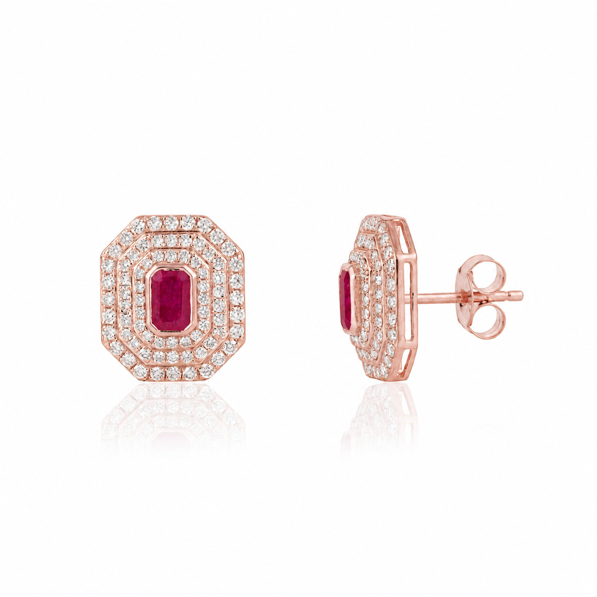 Ruby Diamond Halo Stud Earring