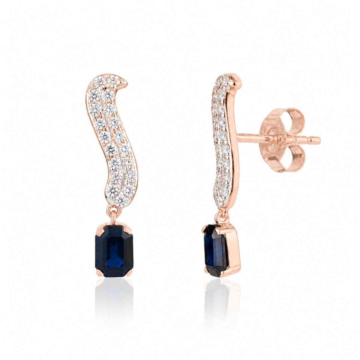 Blue Sapphire Drop Diamond Earrings