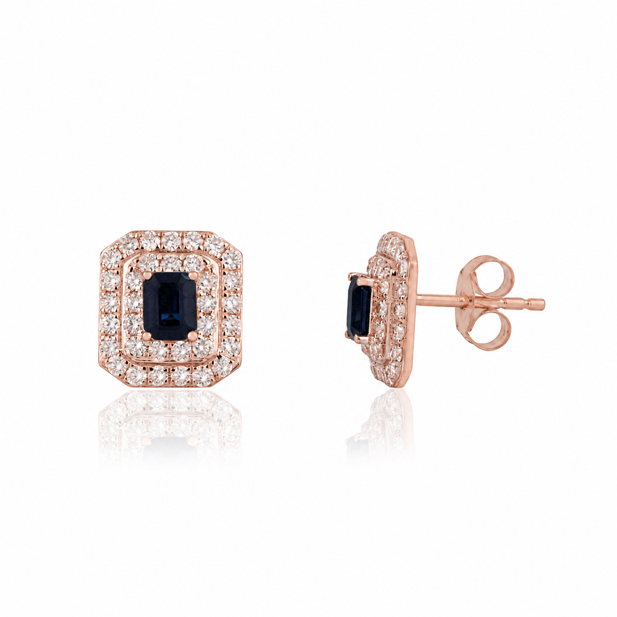 Emerald Cut Blue Sapphire Diamond Earrings
