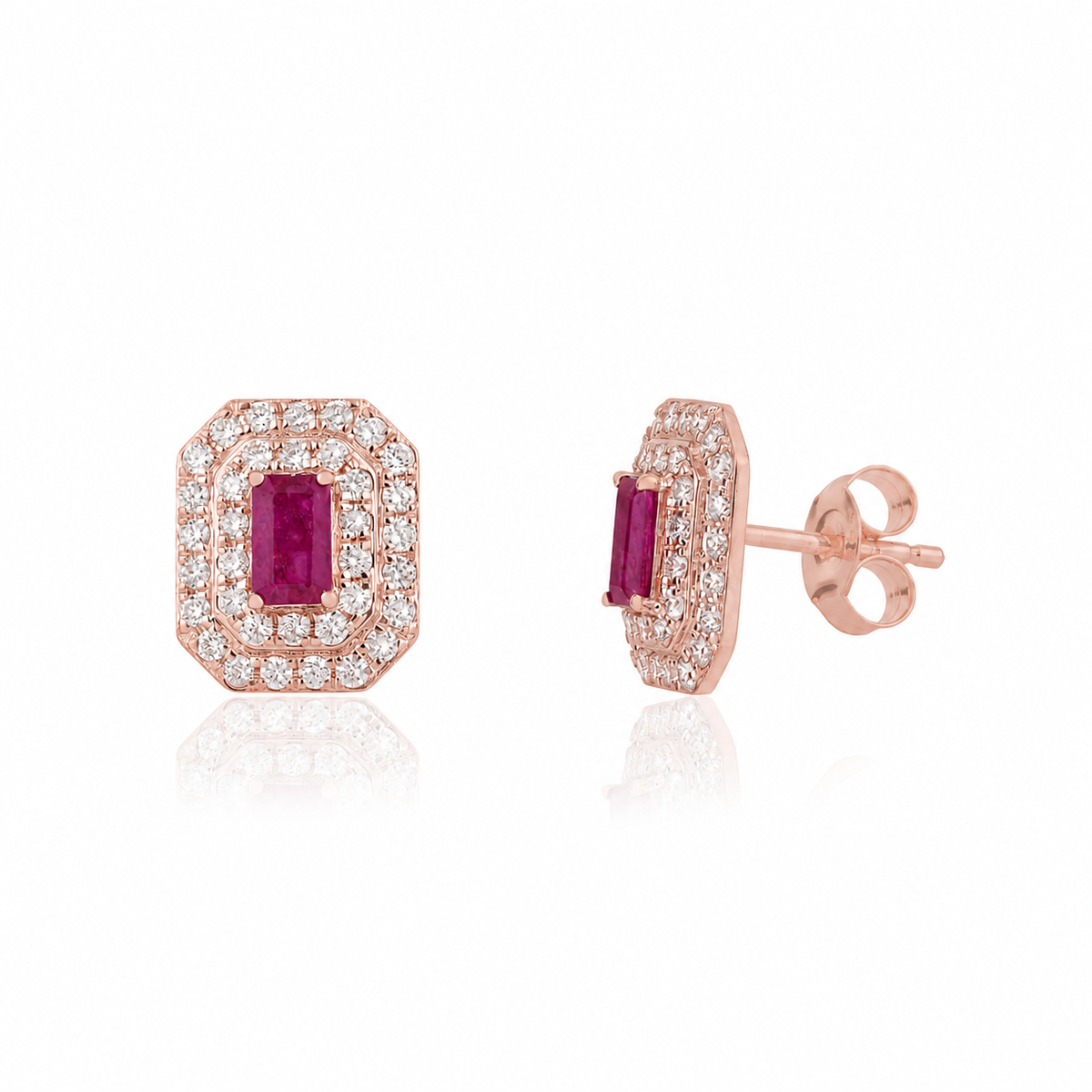 Ruby Diamond Halo Stud Earring