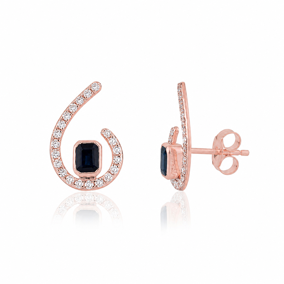 Blue Sapphire & Diamond Stud Earring