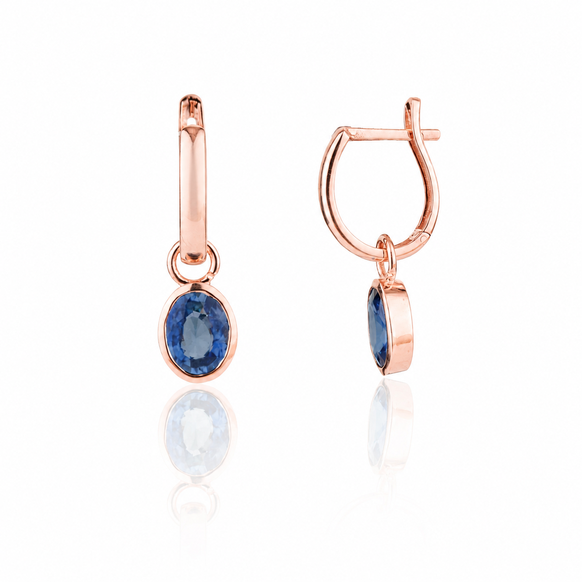 Blue Sapphire Drop Hoop Earrings