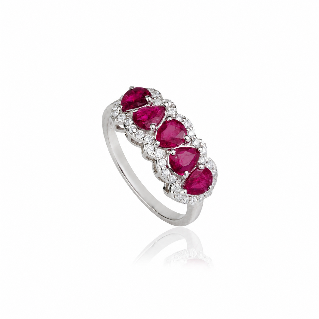 Pear Ruby Diamond Halo Ring