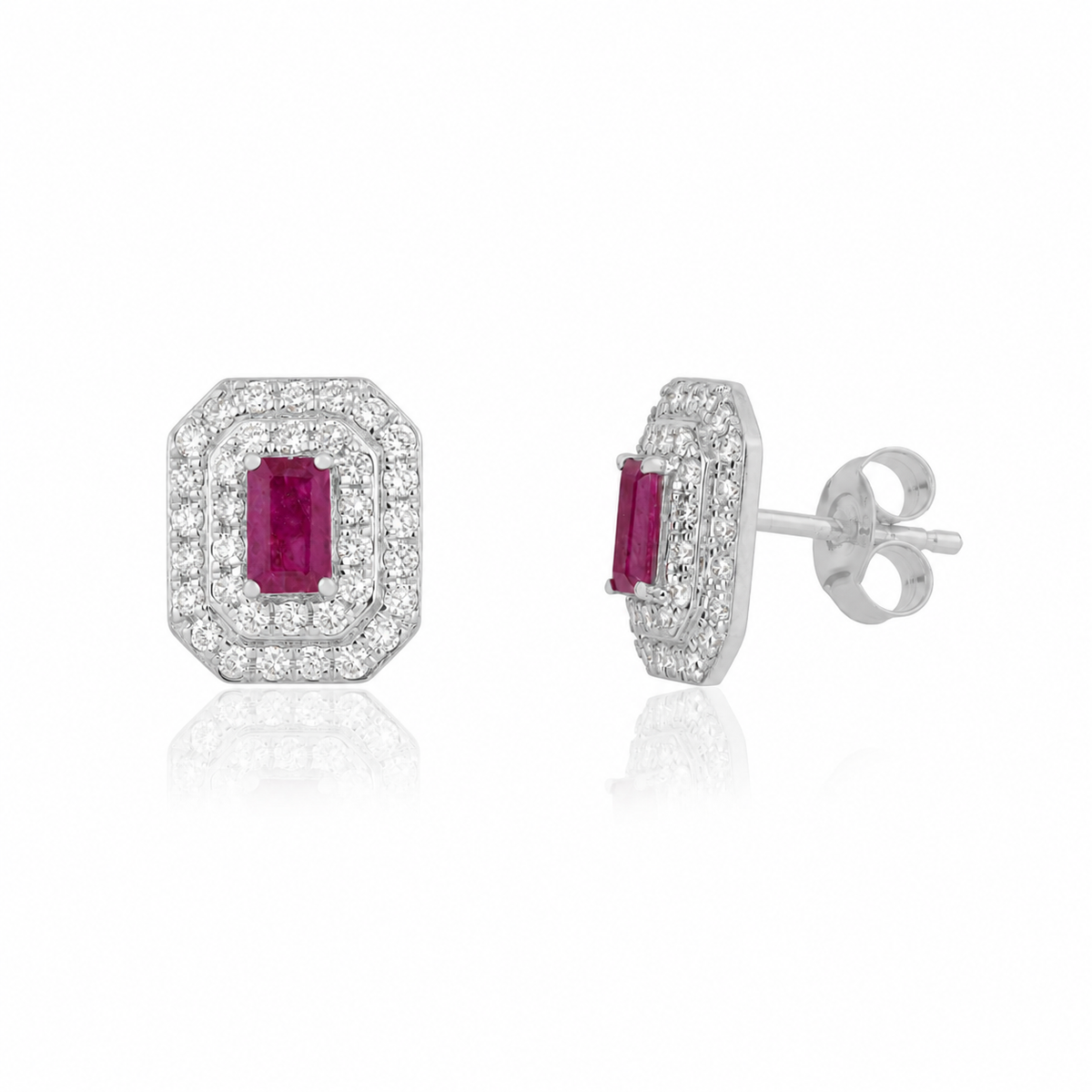 Ruby Diamond Halo Stud Earring