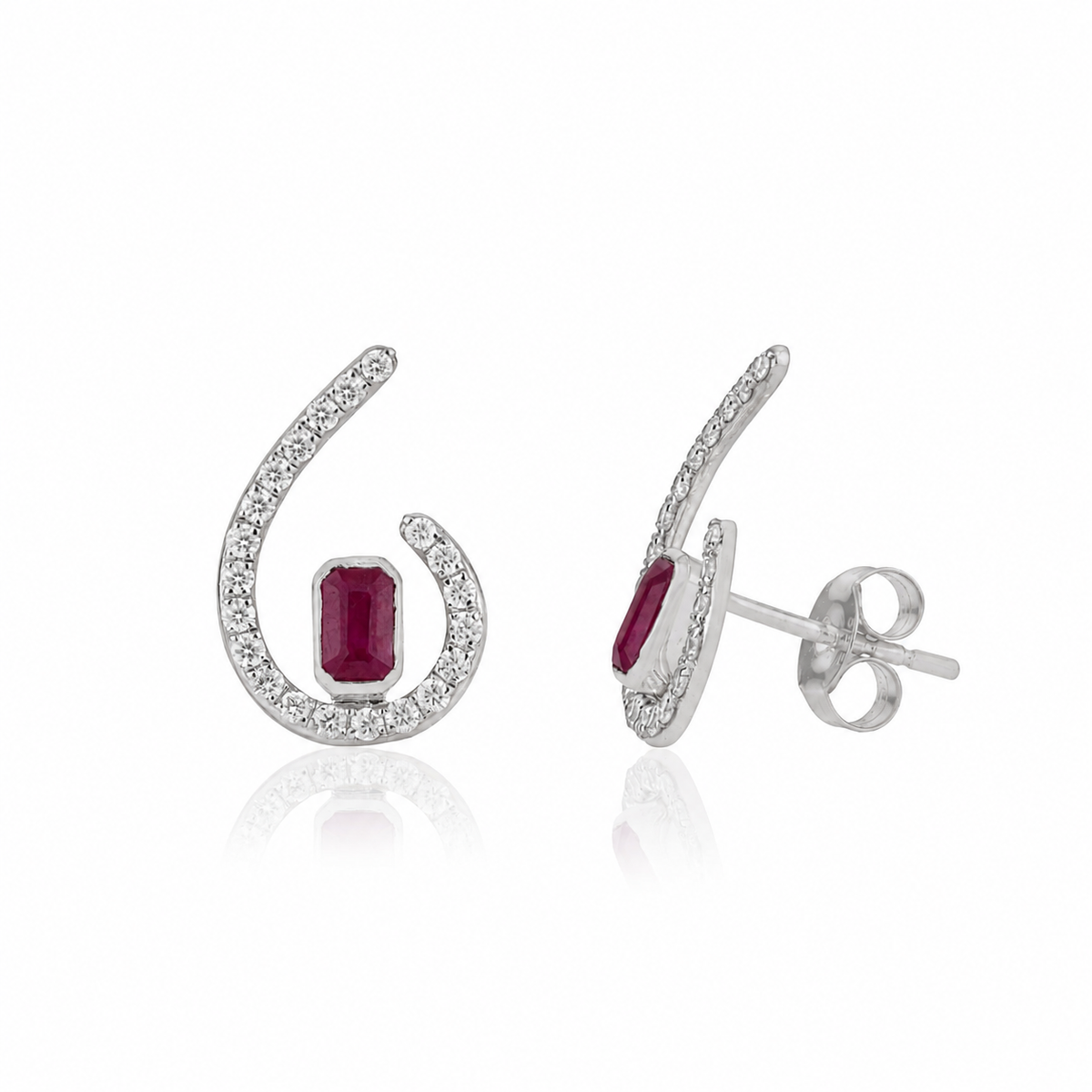 Ruby Diamond Swirl Earrings