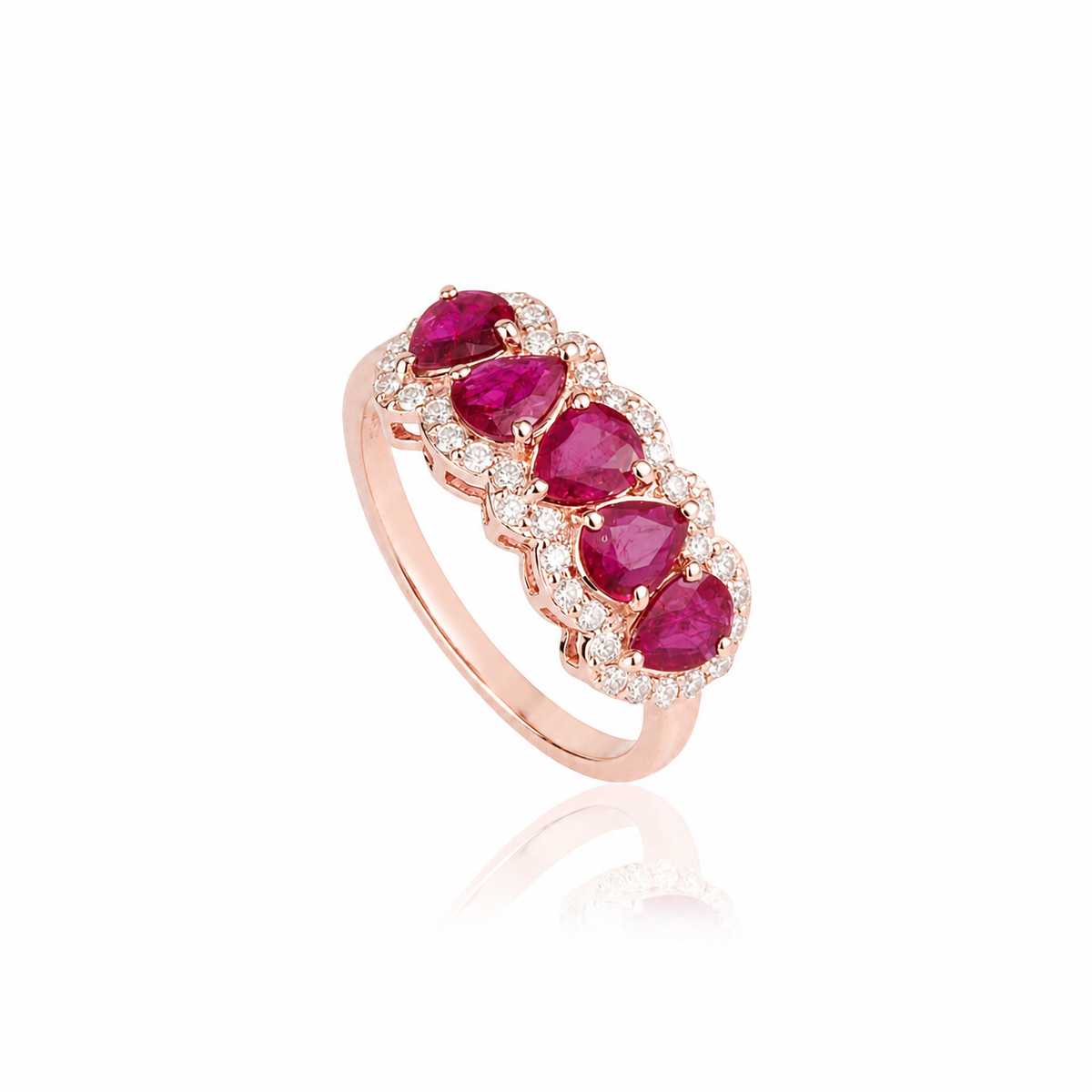Pear Ruby Diamond Halo Ring