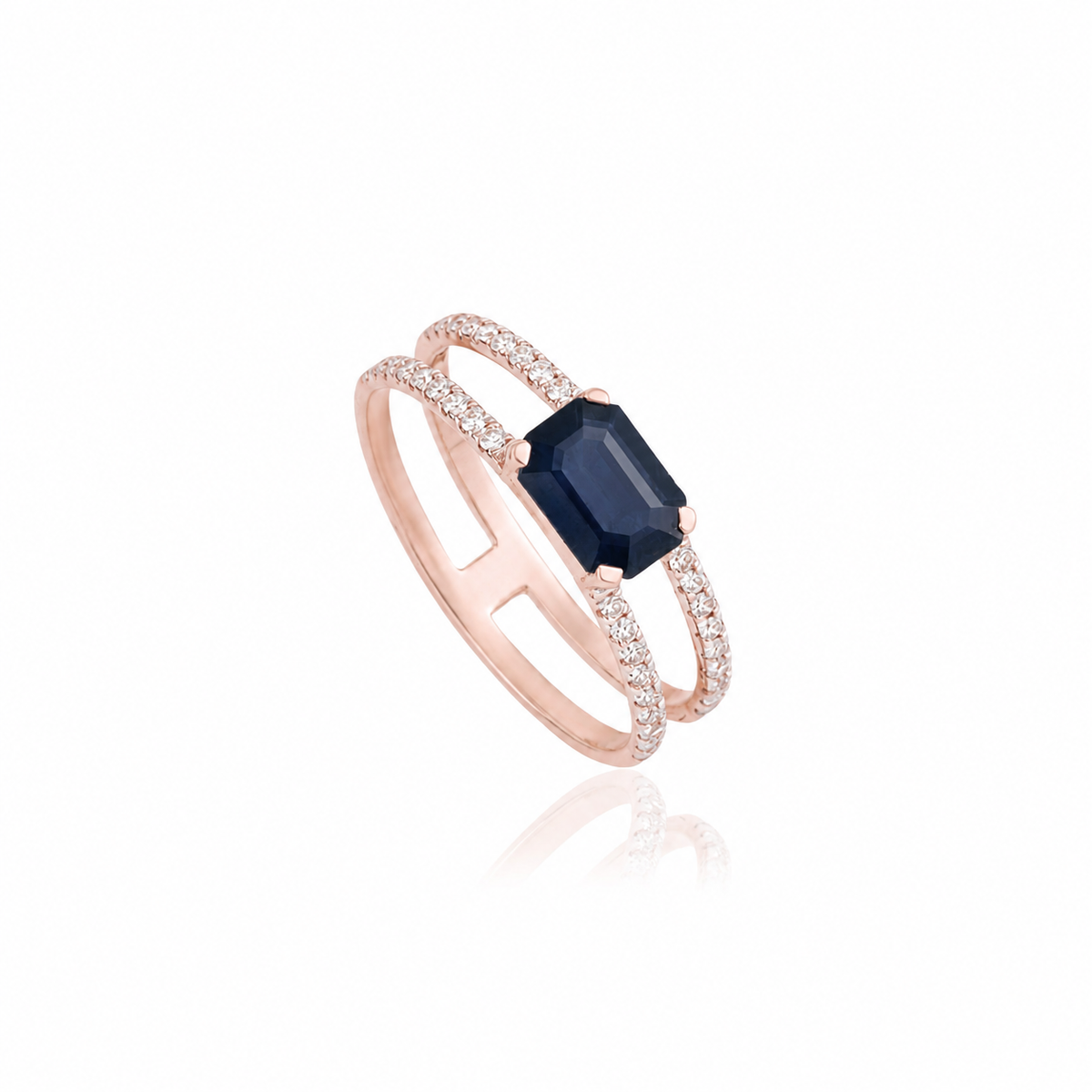 Blue Sapphire Diamond Split Shank Ring
