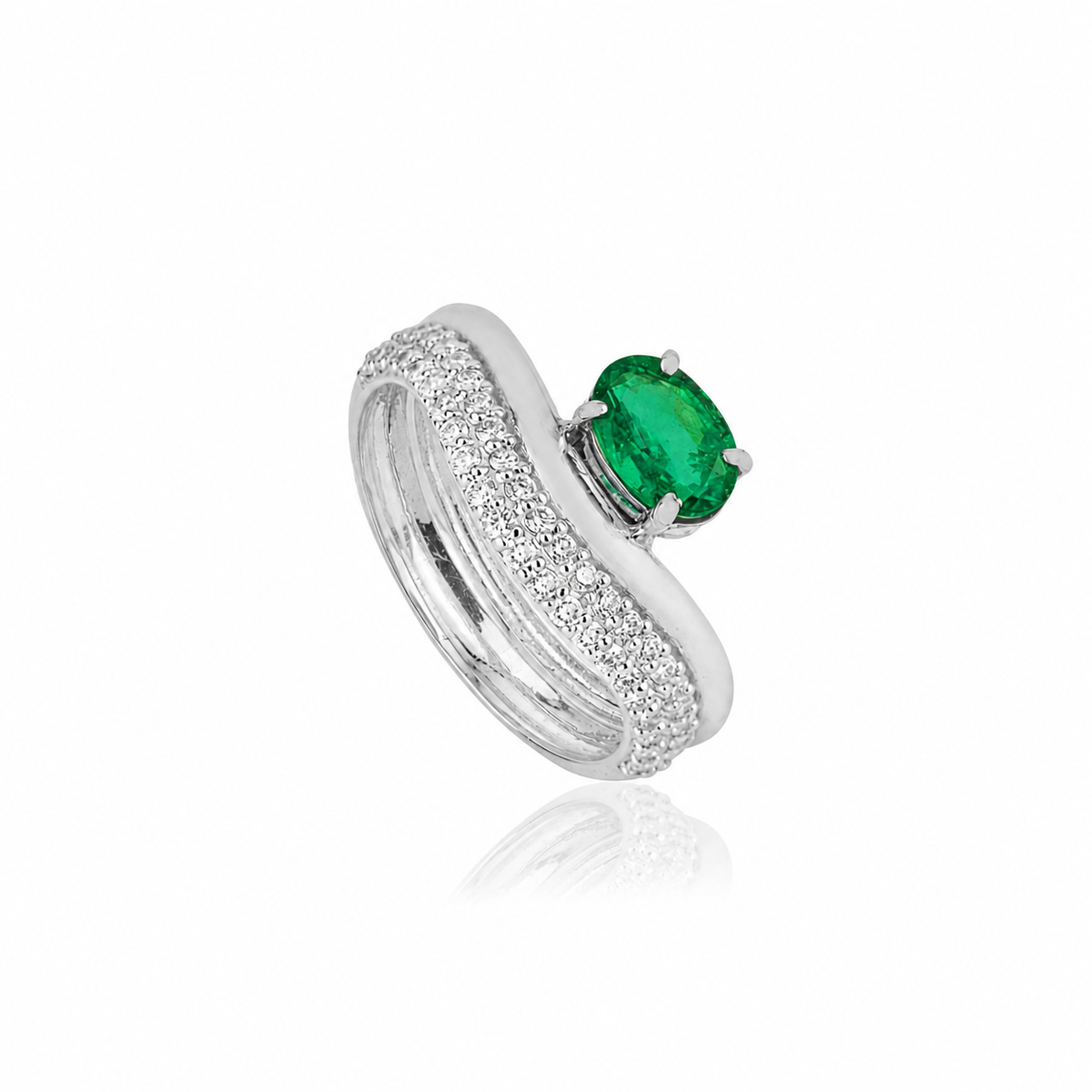 Emerald Diamond Chevron Ring for Women
