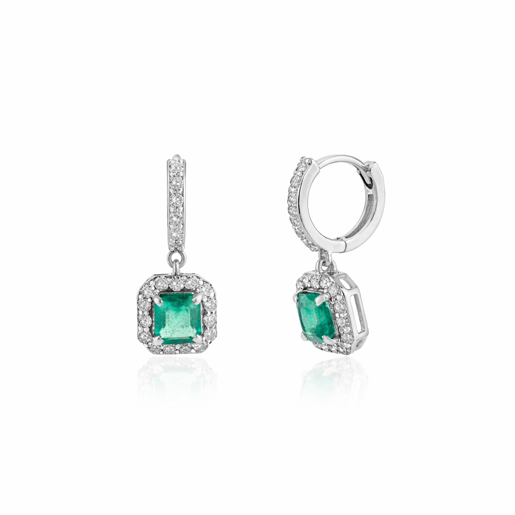 Emerald Diamond Huggie Earrings
