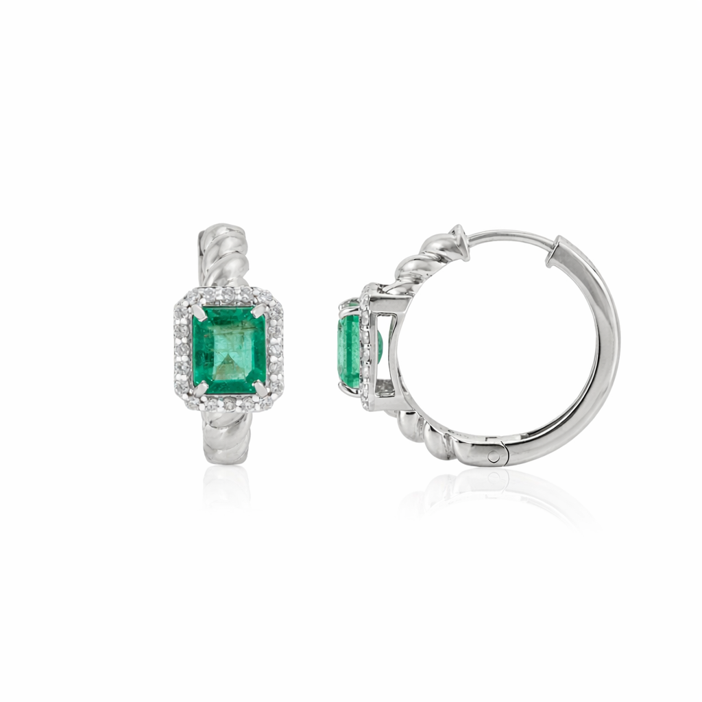 Emerald Diamond Hoop Earrings