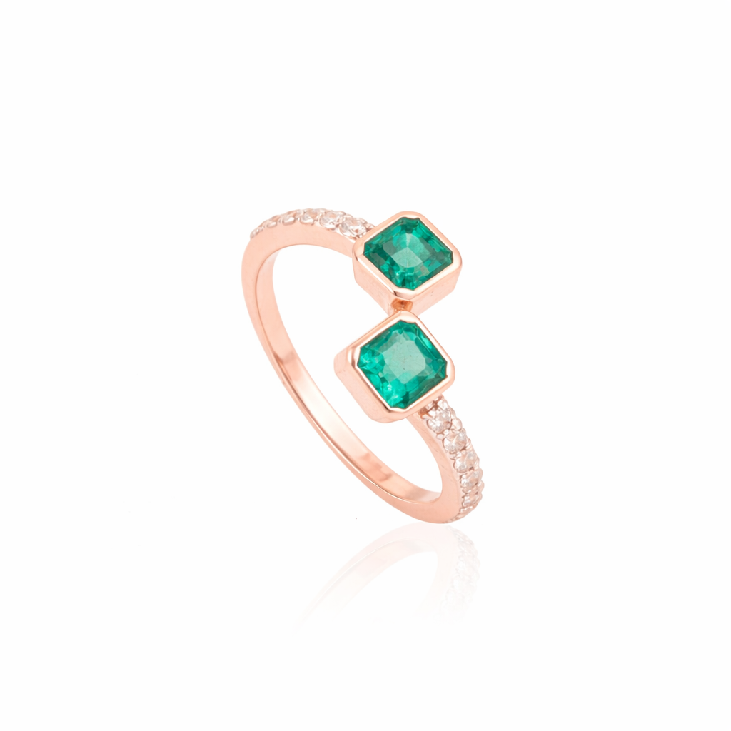 Emerald Diamond Open Ring