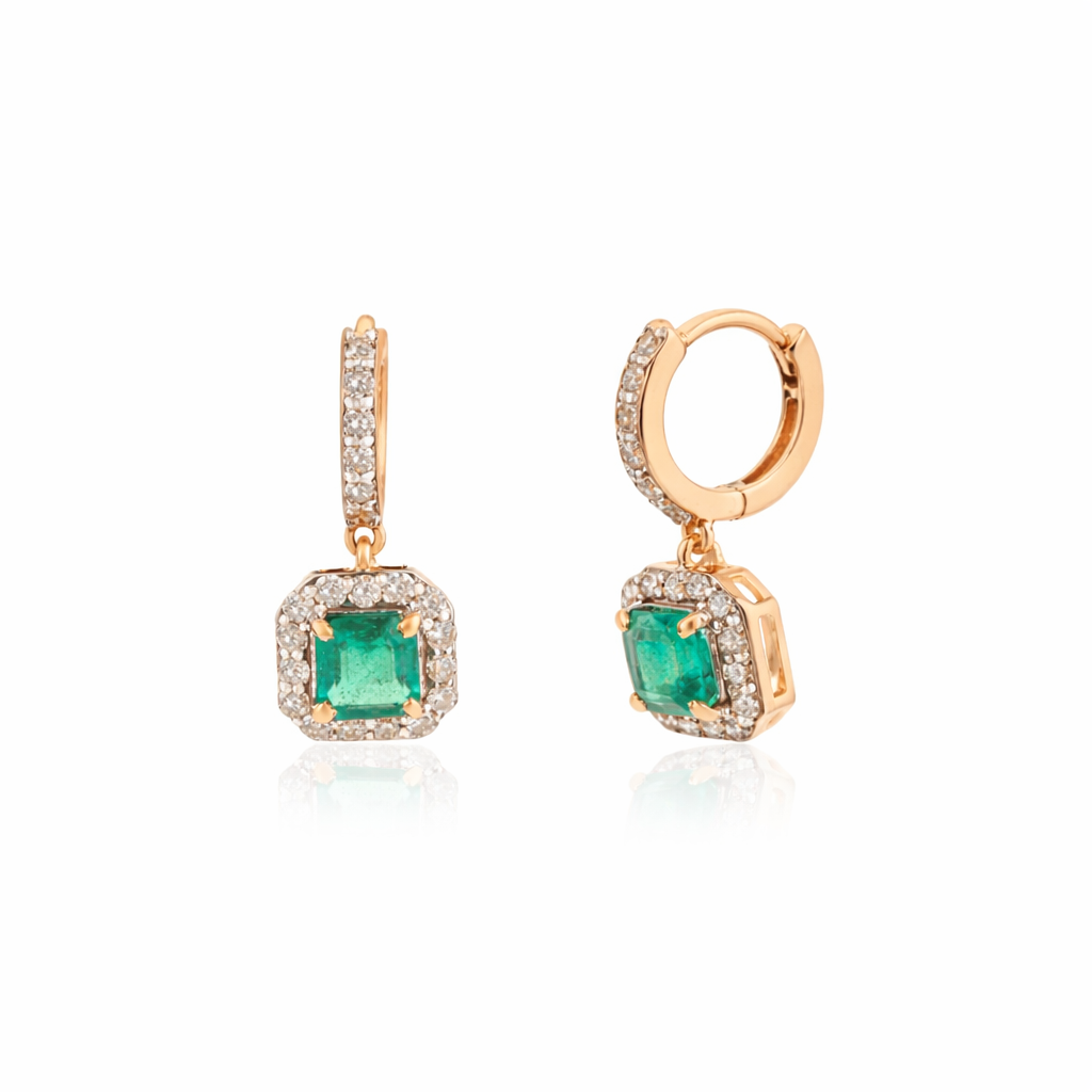 Emerald Diamond Huggie Earrings