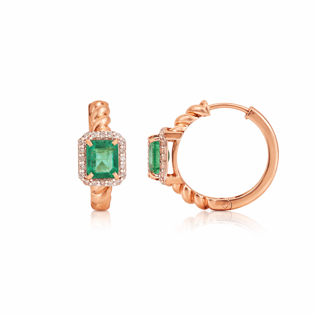 Emerald Diamond Hoop Earrings