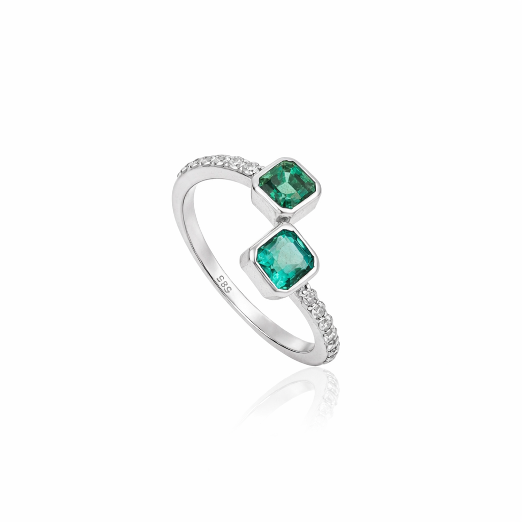 Emerald Diamond Open Ring