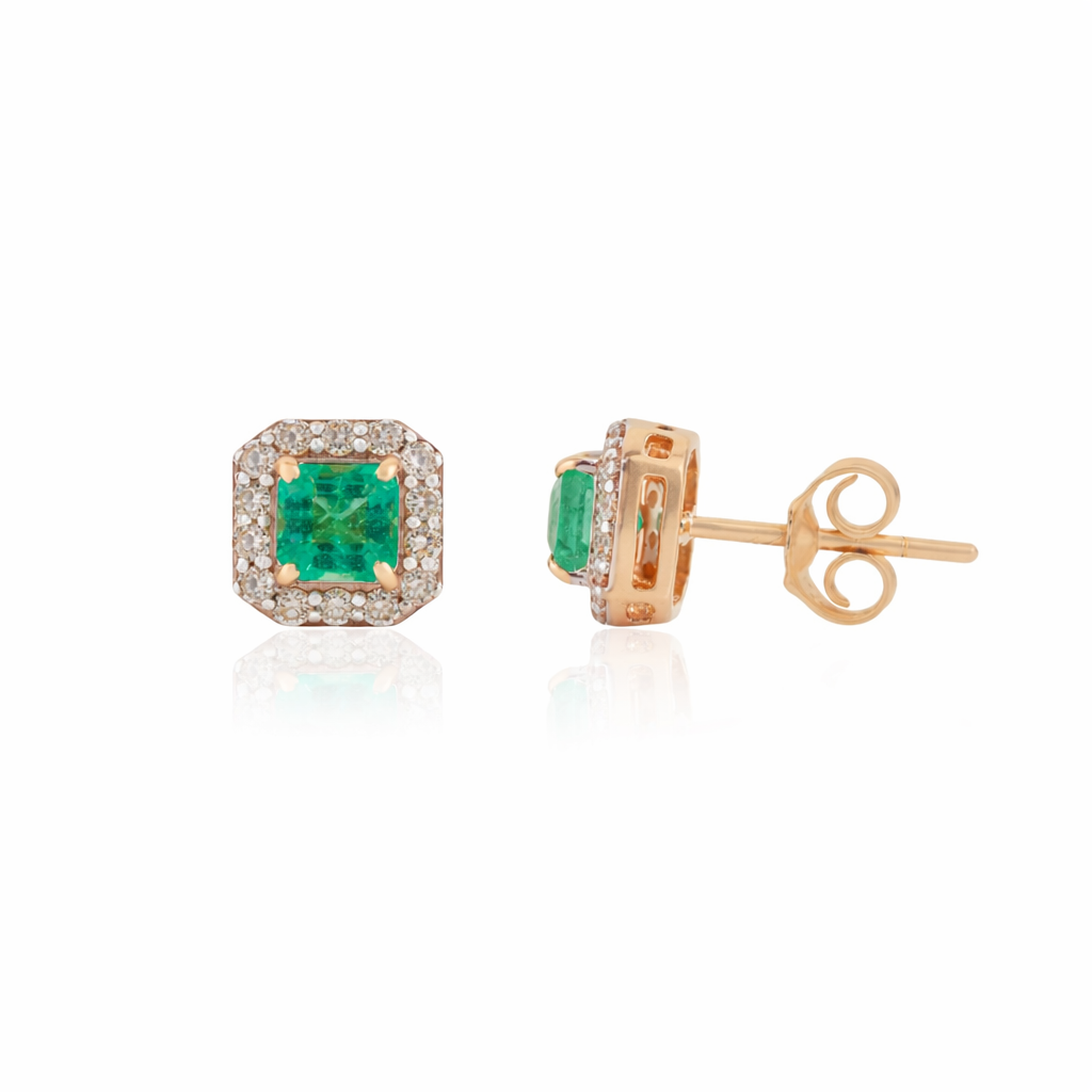 Natural Emerald Diamond Stud Earring