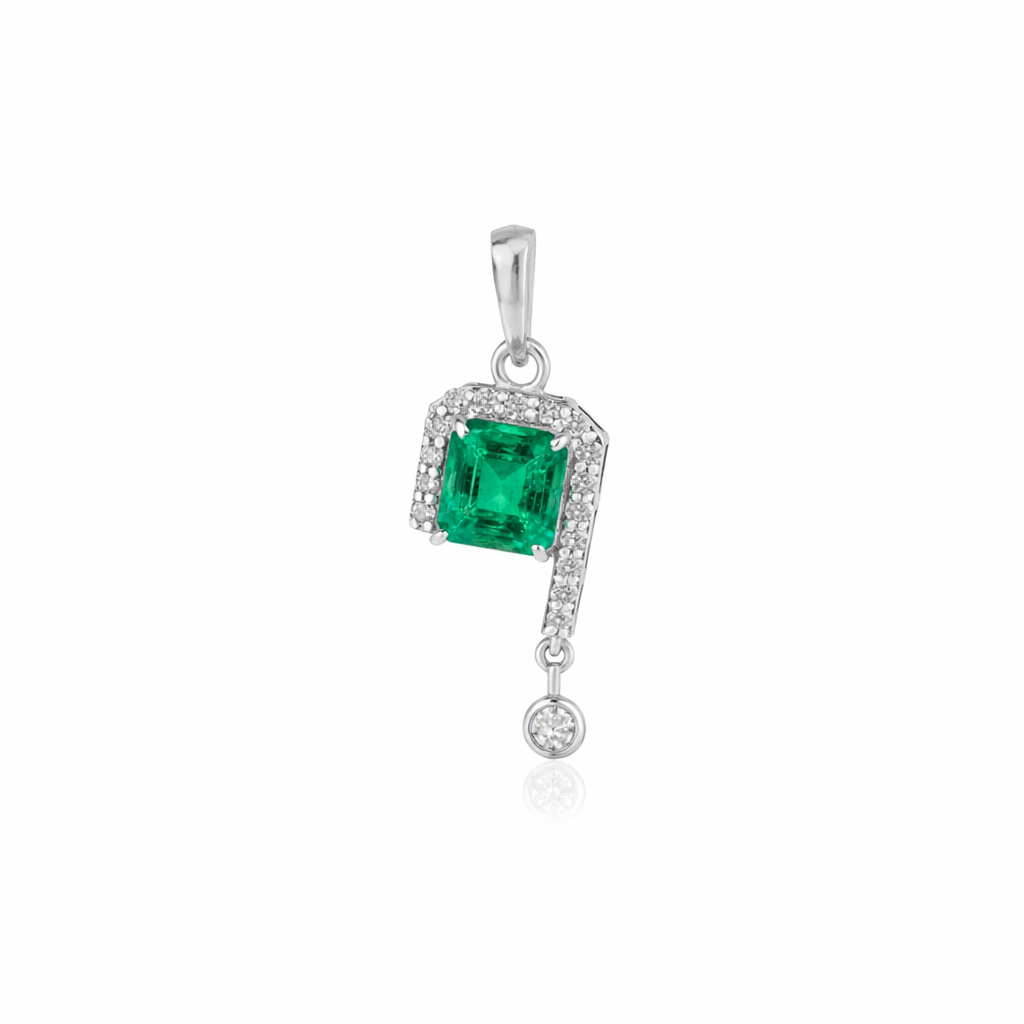 Emerald Diamond Halo & Drop Pendant