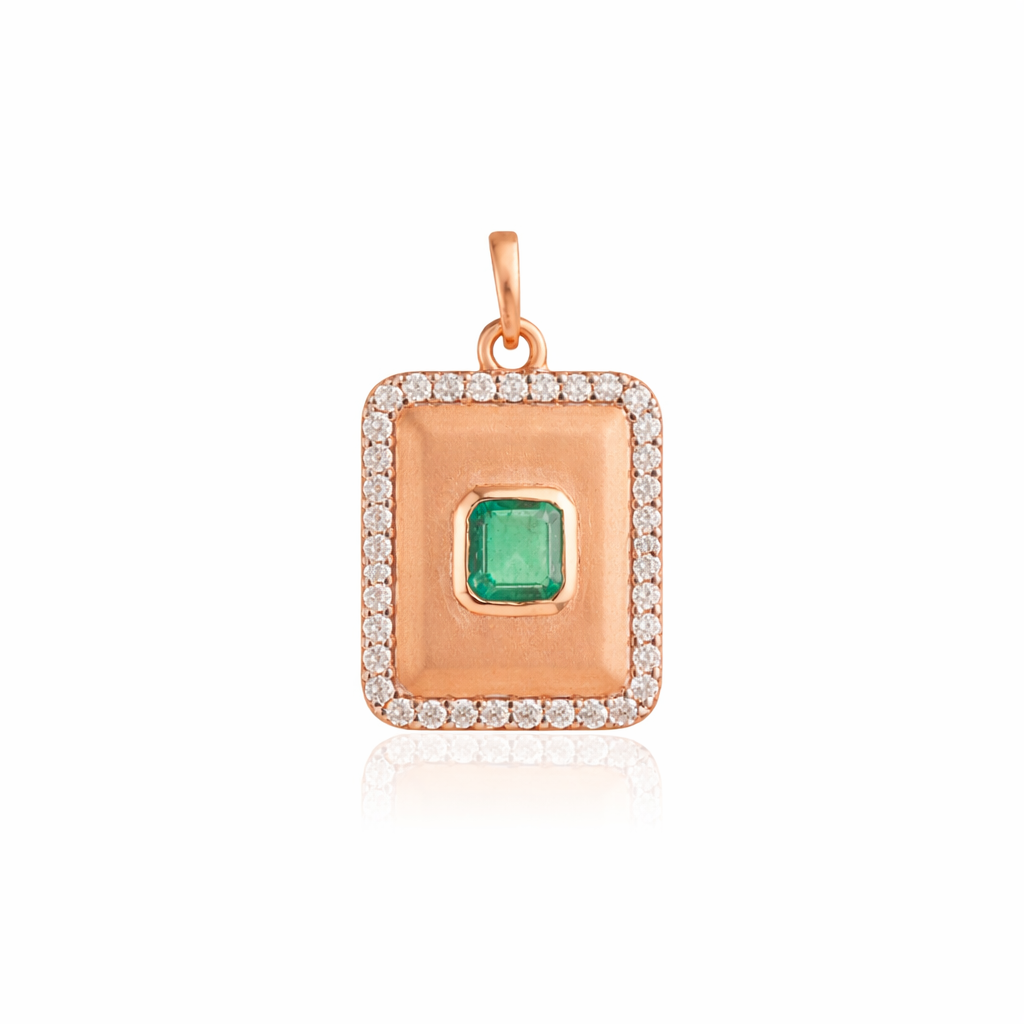 Natural Emerald Diamond Pendant Necklace