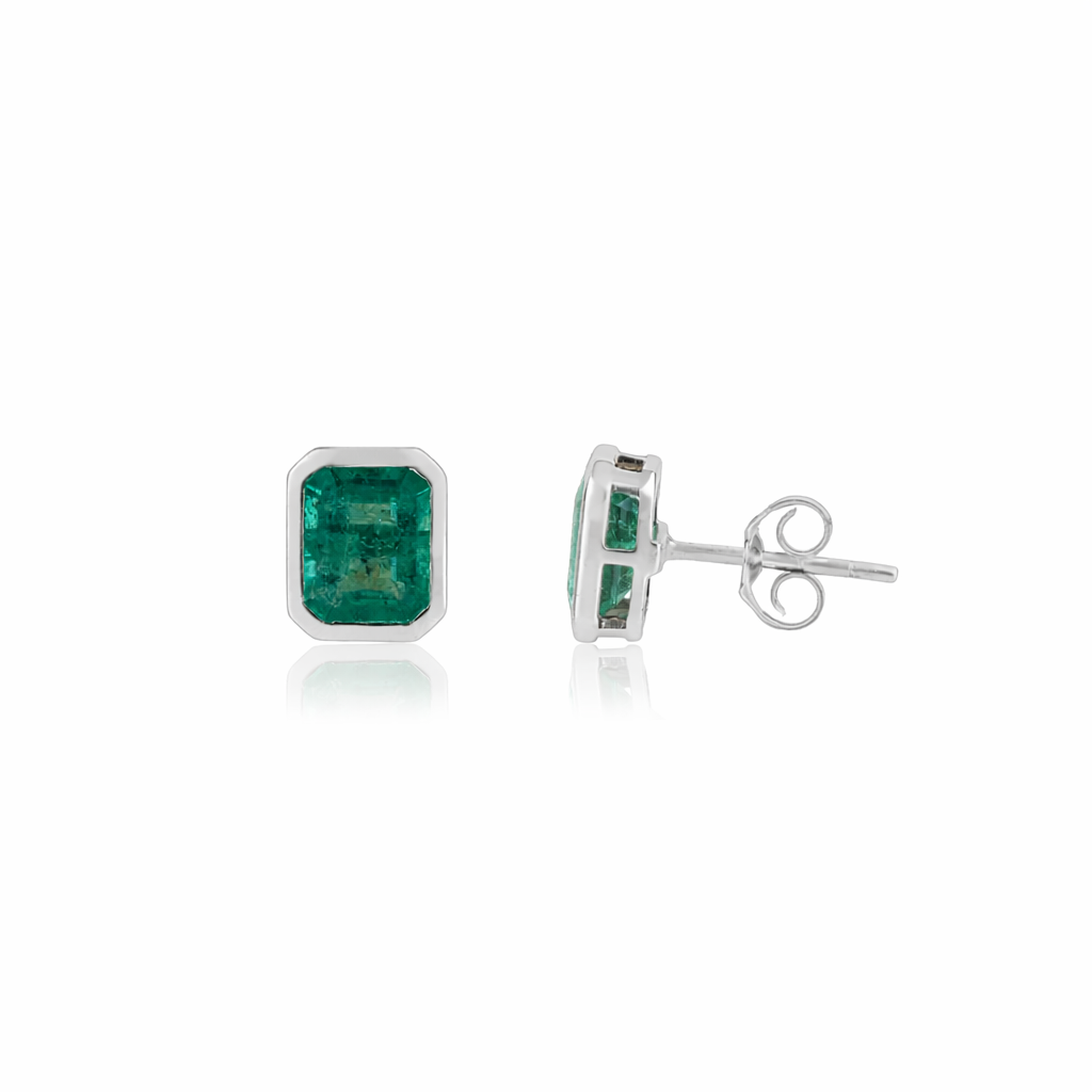 Emerald Bezel Set Stud Earring