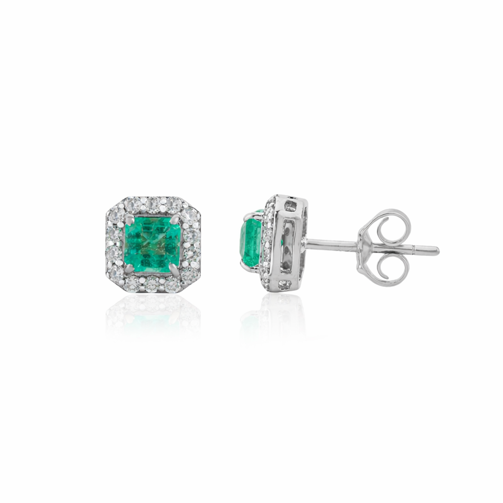 Natural Emerald Diamond Stud Earring