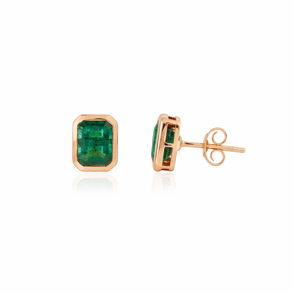 Emerald Bezel Set Stud Earring