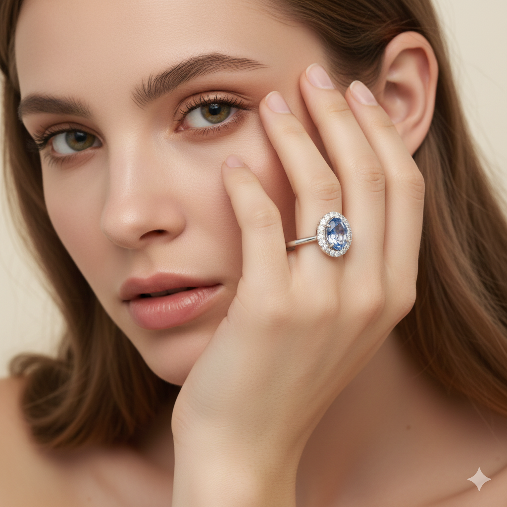 Rose Cut Blue Sapphire Diamond Ring Women