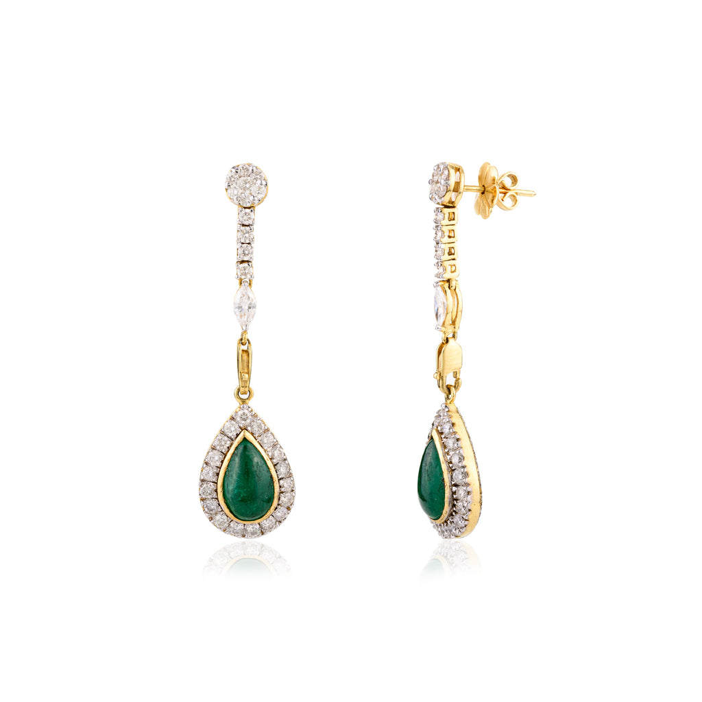 Pear Emerald 18K Gold Diamond Dangle Earrings