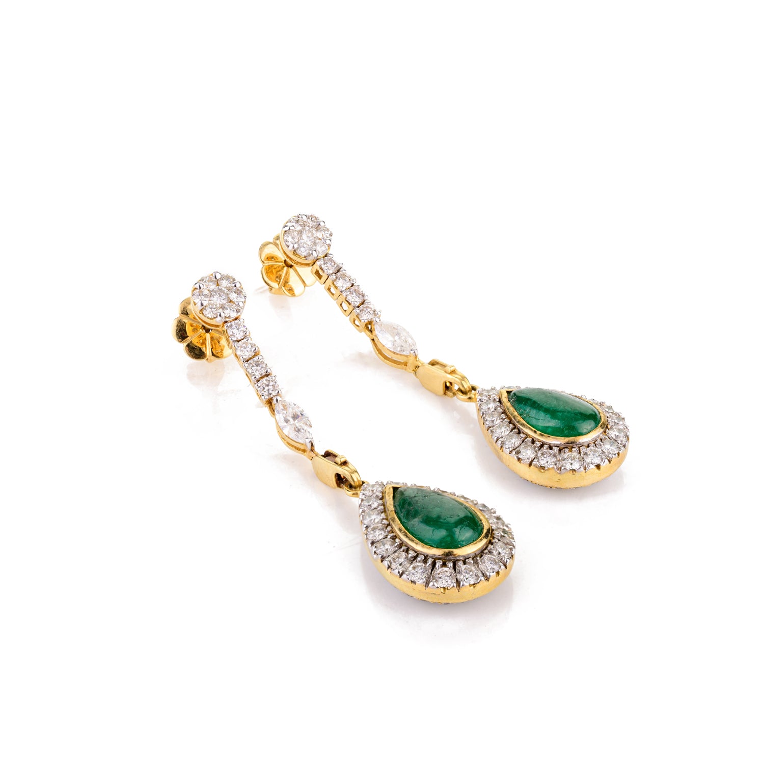 Pear Emerald 18K Gold Diamond Dangle Earrings