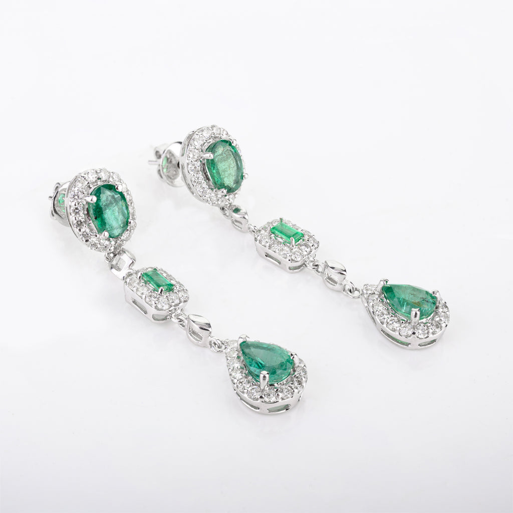 18K Gold Emerald & Diamond Earrings